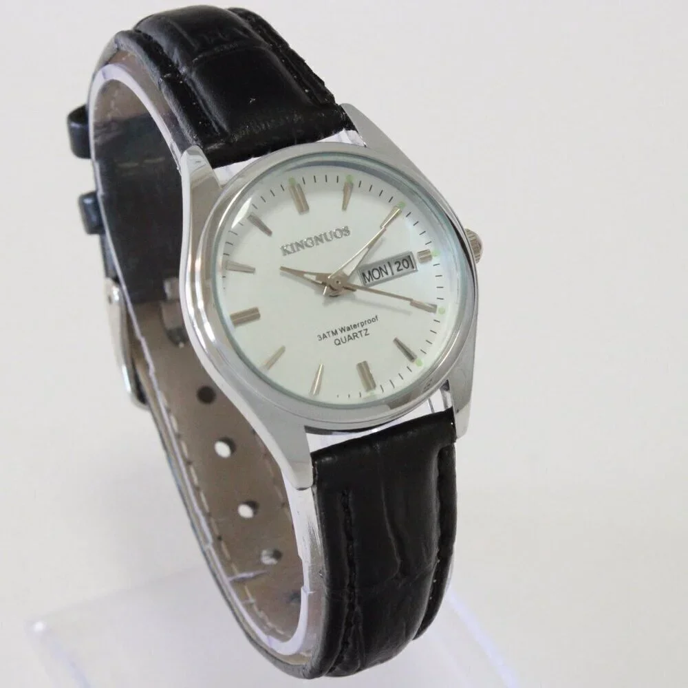 Women's Contemporary Dress Watch Silver With Black Strap 28mm